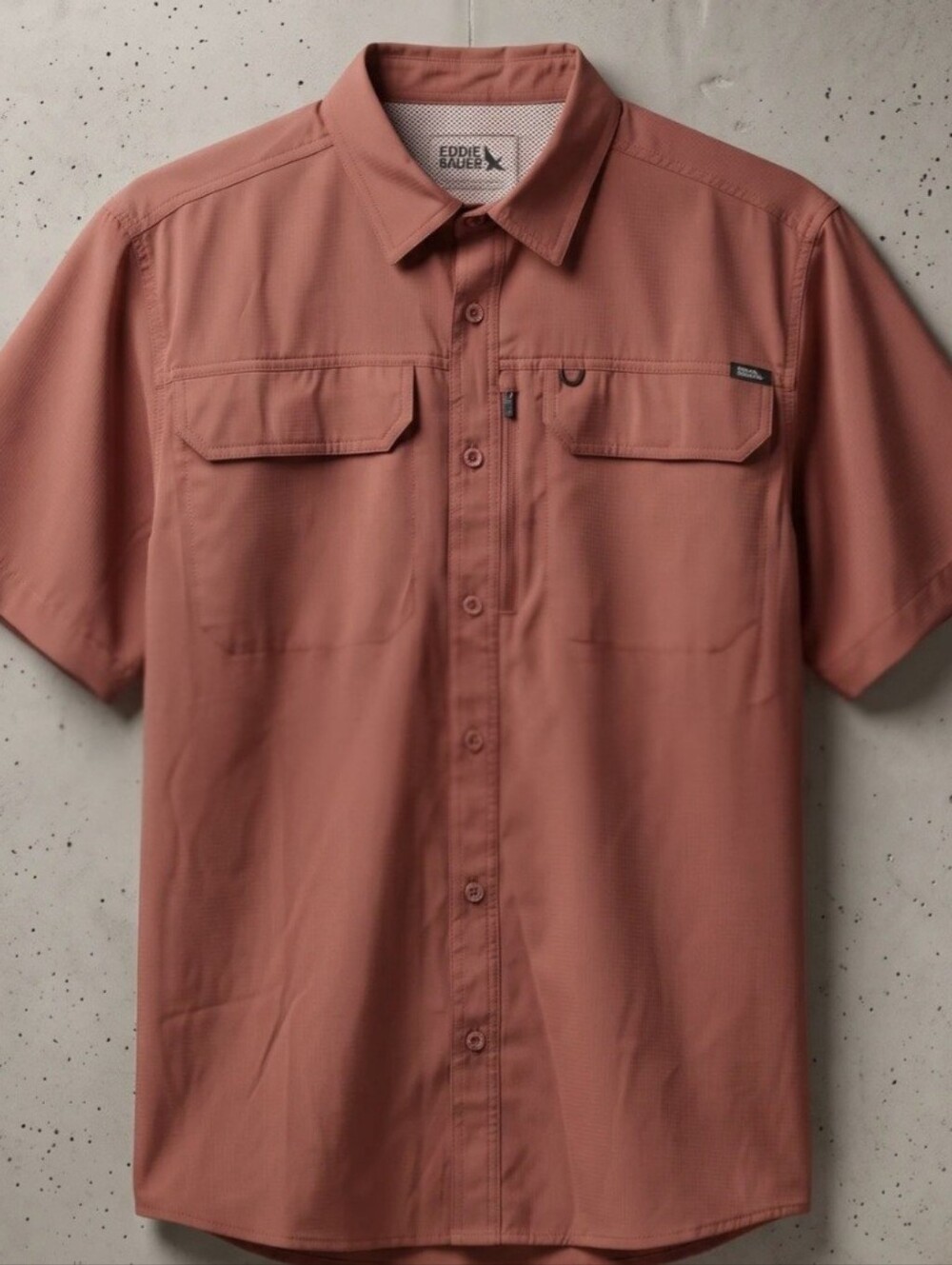 Eddie Bauer Men’s Short-Sleeve Button-Front Shirt in Terracotta Rust